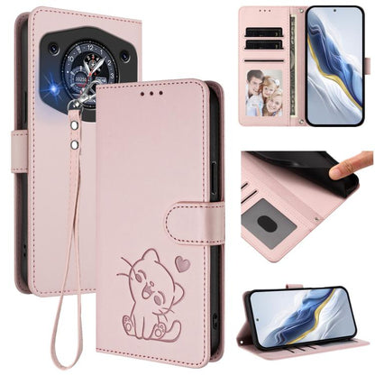 Embossed Heart Cat Leather Phone Case with Hand Strap, For Cubot A40, For Cubot P90, For Cubot A30, For Cubot A20, For Cubot Max 5, For Cubot A10, For Cubot Note 40, For Cubot P50