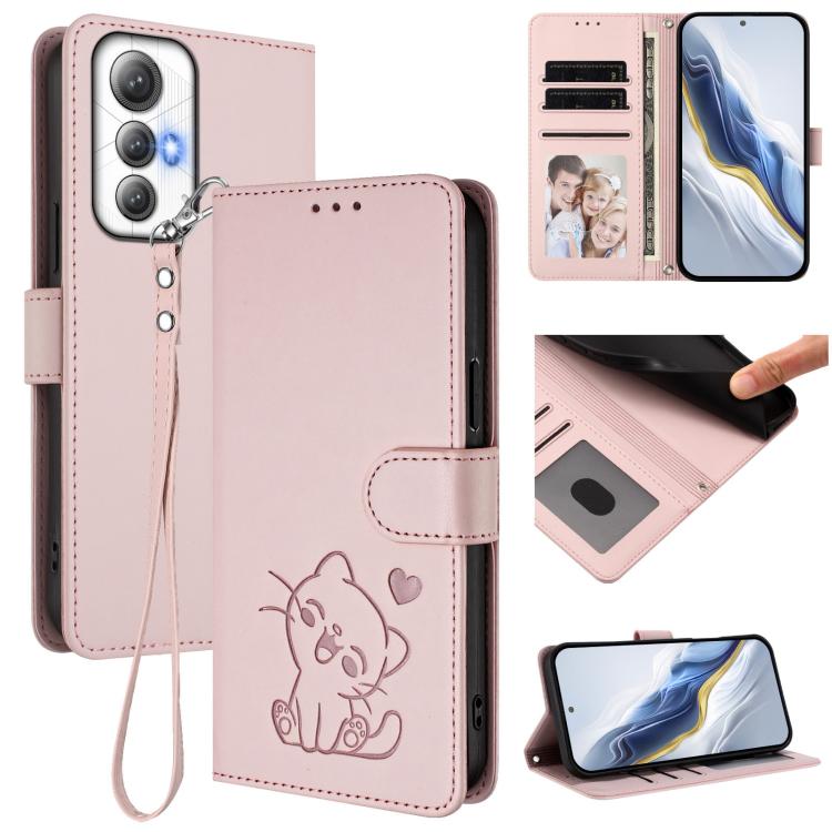 Embossed Heart Cat Leather Phone Case with Hand Strap, For Cubot A40, For Cubot P90, For Cubot A30, For Cubot A20, For Cubot Max 5, For Cubot A10, For Cubot Note 40, For Cubot P50