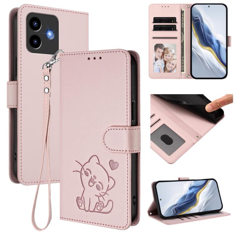 Embossed Heart Cat Leather Phone Case with Hand Strap, For Cubot A40, For Cubot P90, For Cubot A30, For Cubot A20, For Cubot Max 5, For Cubot A10, For Cubot Note 40, For Cubot P50