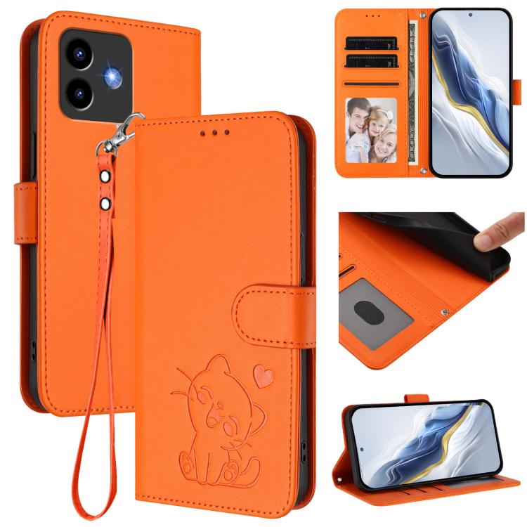 Embossed Heart Cat Leather Phone Case with Hand Strap, For Cubot A40, For Cubot P90, For Cubot A30, For Cubot A20, For Cubot Max 5, For Cubot A10, For Cubot Note 40, For Cubot P50