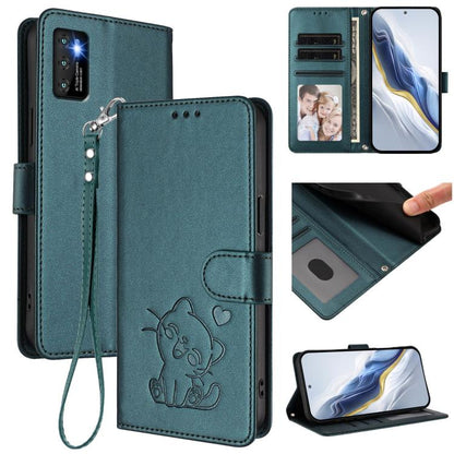 Embossed Heart Cat Leather Phone Case with Hand Strap, For Cubot A40, For Cubot P90, For Cubot A30, For Cubot A20, For Cubot Max 5, For Cubot A10, For Cubot Note 40, For Cubot P50