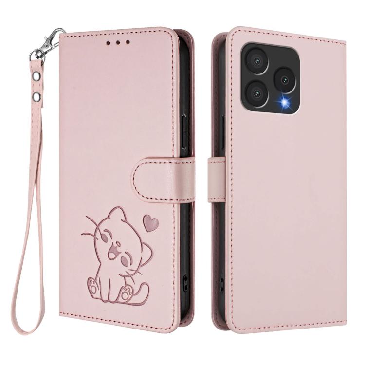Embossed Heart Cat Leather Phone Case with Hand Strap, For Cubot A40, For Cubot P90, For Cubot A30, For Cubot A20, For Cubot Max 5, For Cubot A10, For Cubot Note 40, For Cubot P50