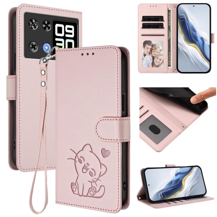Embossed Heart Cat Leather Phone Case with Hand Strap, For Cubot A40, For Cubot P90, For Cubot A30, For Cubot A20, For Cubot Max 5, For Cubot A10, For Cubot Note 40, For Cubot P50