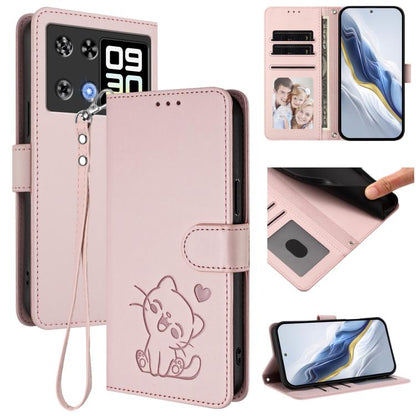 Embossed Heart Cat Leather Phone Case with Hand Strap, For Cubot A40, For Cubot P90, For Cubot A30, For Cubot A20, For Cubot Max 5, For Cubot A10, For Cubot Note 40, For Cubot P50