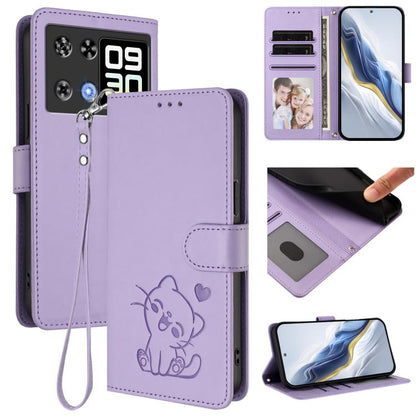 Embossed Heart Cat Leather Phone Case with Hand Strap, For Cubot A40, For Cubot P90, For Cubot A30, For Cubot A20, For Cubot Max 5, For Cubot A10, For Cubot Note 40, For Cubot P50