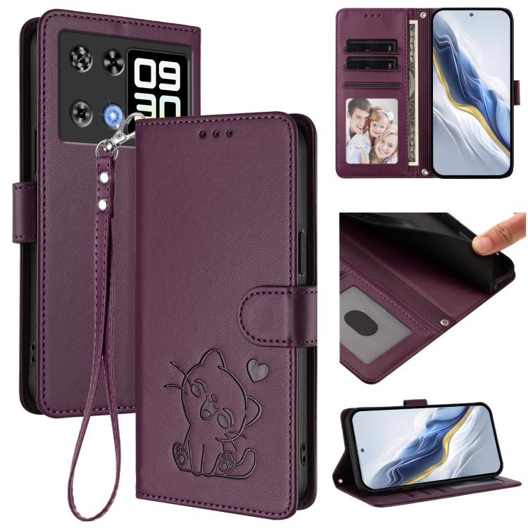 Embossed Heart Cat Leather Phone Case with Hand Strap, For Cubot A40, For Cubot P90, For Cubot A30, For Cubot A20, For Cubot Max 5, For Cubot A10, For Cubot Note 40, For Cubot P50