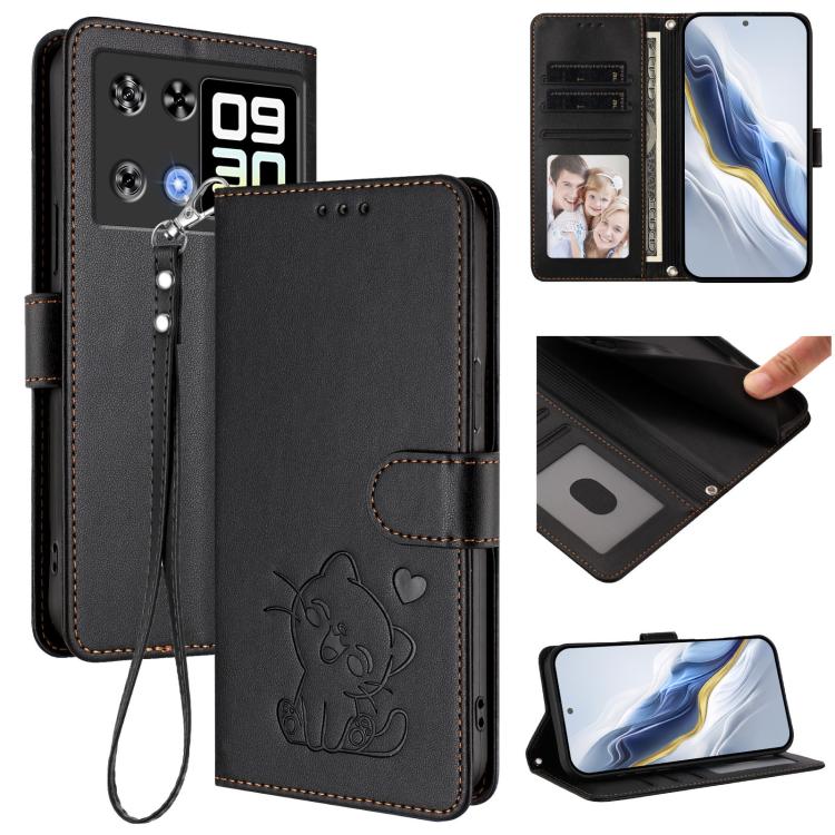 Embossed Heart Cat Leather Phone Case with Hand Strap, For Cubot A40, For Cubot P90, For Cubot A30, For Cubot A20, For Cubot Max 5, For Cubot A10, For Cubot Note 40, For Cubot P50