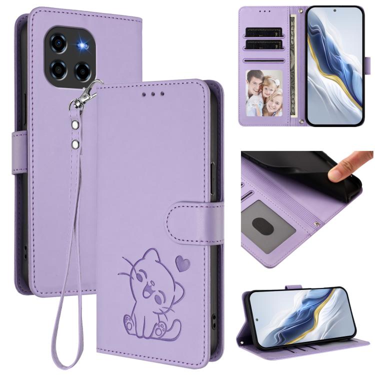 Embossed Heart Cat Leather Phone Case with Hand Strap, For Doogee Note 56 / Note 56 Pro, For Doogee N60 Pro, For Doogee Note 59 / Note 59 Pro, For Doogee Note 58 / Note 58 Pro, For Doogee Blade GT, For Doogee N55 / N55 Plus