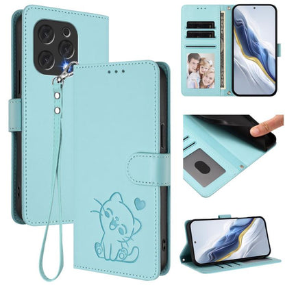 Embossed Heart Cat Leather Phone Case with Hand Strap, For Doogee Note 56 / Note 56 Pro, For Doogee N60 Pro, For Doogee Note 59 / Note 59 Pro, For Doogee Note 58 / Note 58 Pro, For Doogee Blade GT, For Doogee N55 / N55 Plus