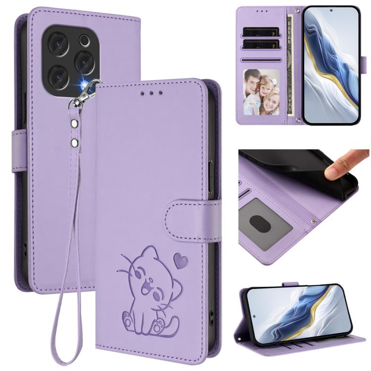 Embossed Heart Cat Leather Phone Case with Hand Strap, For Doogee Note 56 / Note 56 Pro, For Doogee N60 Pro, For Doogee Note 59 / Note 59 Pro, For Doogee Note 58 / Note 58 Pro, For Doogee Blade GT, For Doogee N55 / N55 Plus