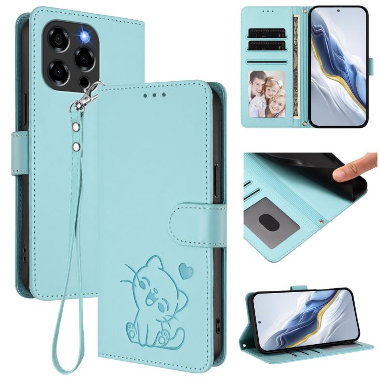 Embossed Heart Cat Leather Phone Case with Hand Strap, For Doogee Note 56 / Note 56 Pro, For Doogee N60 Pro, For Doogee Note 59 / Note 59 Pro, For Doogee Note 58 / Note 58 Pro, For Doogee Blade GT, For Doogee N55 / N55 Plus
