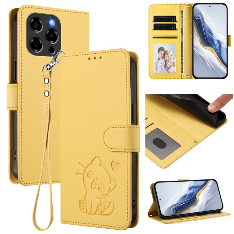 Embossed Heart Cat Leather Phone Case with Hand Strap, For Doogee Note 56 / Note 56 Pro, For Doogee N60 Pro, For Doogee Note 59 / Note 59 Pro, For Doogee Note 58 / Note 58 Pro, For Doogee Blade GT, For Doogee N55 / N55 Plus