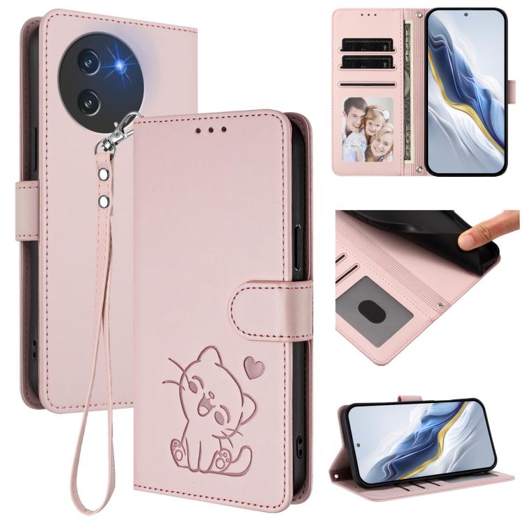 Embossed Heart Cat Leather Phone Case with Hand Strap, For Doogee Note 56 / Note 56 Pro, For Doogee N60 Pro, For Doogee Note 59 / Note 59 Pro, For Doogee Note 58 / Note 58 Pro, For Doogee Blade GT, For Doogee N55 / N55 Plus