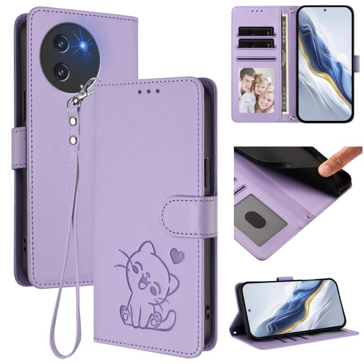 Embossed Heart Cat Leather Phone Case with Hand Strap, For Doogee Note 56 / Note 56 Pro, For Doogee N60 Pro, For Doogee Note 59 / Note 59 Pro, For Doogee Note 58 / Note 58 Pro, For Doogee Blade GT, For Doogee N55 / N55 Plus