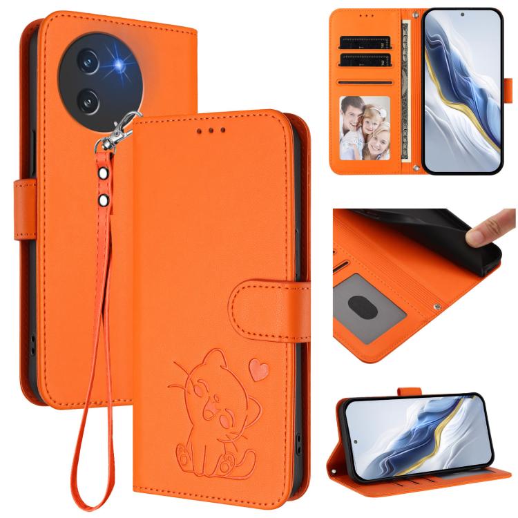Embossed Heart Cat Leather Phone Case with Hand Strap, For Doogee Note 56 / Note 56 Pro, For Doogee N60 Pro, For Doogee Note 59 / Note 59 Pro, For Doogee Note 58 / Note 58 Pro, For Doogee Blade GT, For Doogee N55 / N55 Plus