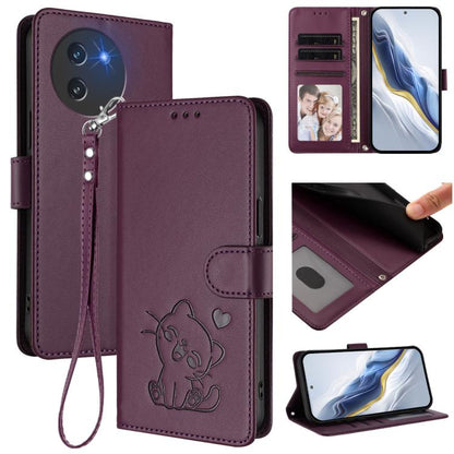 Embossed Heart Cat Leather Phone Case with Hand Strap, For Doogee Note 56 / Note 56 Pro, For Doogee N60 Pro, For Doogee Note 59 / Note 59 Pro, For Doogee Note 58 / Note 58 Pro, For Doogee Blade GT, For Doogee N55 / N55 Plus