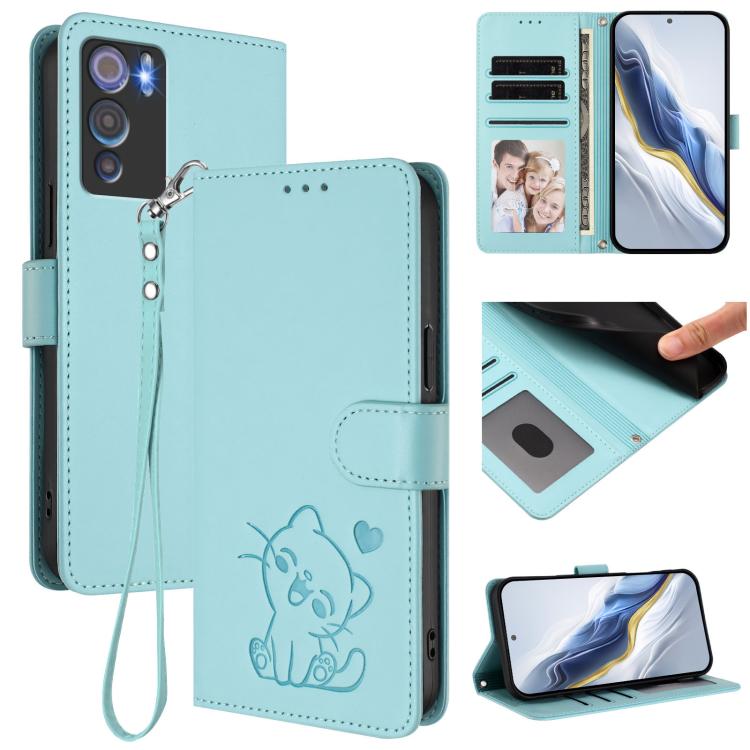 Embossed Heart Cat Leather Phone Case with Hand Strap, For Doogee Note 56 / Note 56 Pro, For Doogee N60 Pro, For Doogee Note 59 / Note 59 Pro, For Doogee Note 58 / Note 58 Pro, For Doogee Blade GT, For Doogee N55 / N55 Plus