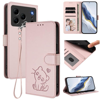 Embossed Heart Cat Leather Phone Case with Hand Strap, For Doogee Note 56 / Note 56 Pro, For Doogee N60 Pro, For Doogee Note 59 / Note 59 Pro, For Doogee Note 58 / Note 58 Pro, For Doogee Blade GT, For Doogee N55 / N55 Plus
