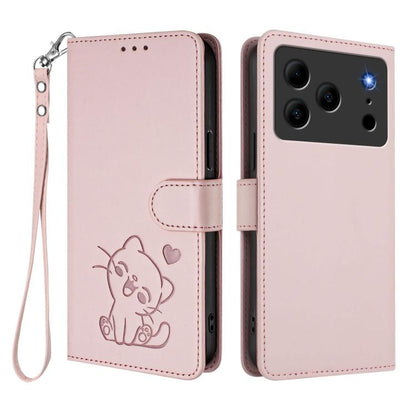 Embossed Heart Cat Leather Phone Case with Hand Strap, For Doogee Note 56 / Note 56 Pro, For Doogee N60 Pro, For Doogee Note 59 / Note 59 Pro, For Doogee Note 58 / Note 58 Pro, For Doogee Blade GT, For Doogee N55 / N55 Plus