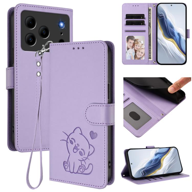 Embossed Heart Cat Leather Phone Case with Hand Strap, For Doogee Note 56 / Note 56 Pro, For Doogee N60 Pro, For Doogee Note 59 / Note 59 Pro, For Doogee Note 58 / Note 58 Pro, For Doogee Blade GT, For Doogee N55 / N55 Plus