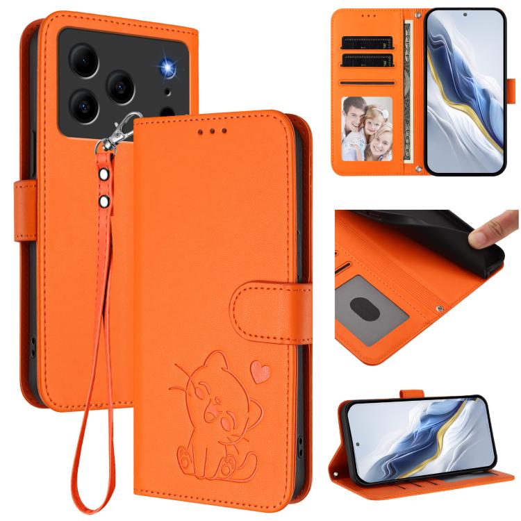Embossed Heart Cat Leather Phone Case with Hand Strap, For Doogee Note 56 / Note 56 Pro, For Doogee N60 Pro, For Doogee Note 59 / Note 59 Pro, For Doogee Note 58 / Note 58 Pro, For Doogee Blade GT, For Doogee N55 / N55 Plus