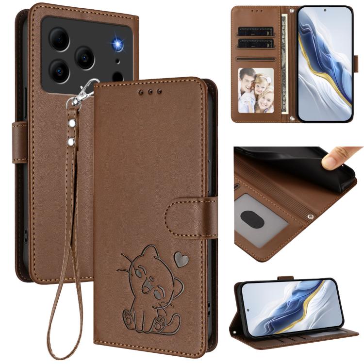 Embossed Heart Cat Leather Phone Case with Hand Strap, For Doogee Note 56 / Note 56 Pro, For Doogee N60 Pro, For Doogee Note 59 / Note 59 Pro, For Doogee Note 58 / Note 58 Pro, For Doogee Blade GT, For Doogee N55 / N55 Plus