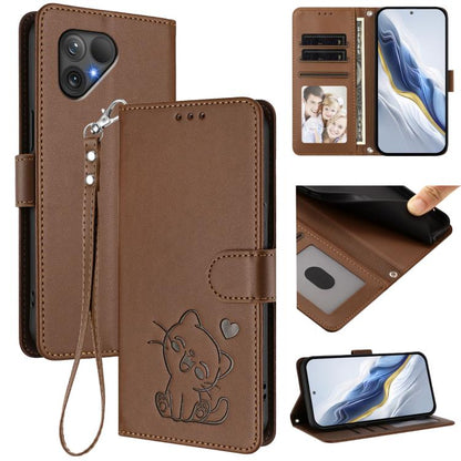 Embossed Heart Cat Leather Phone Case with Hand Strap, For Fairphone 6, For Fairphone 5