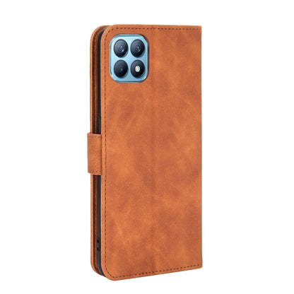 Brown PU leather flip phone case with side card holder and stitched edges