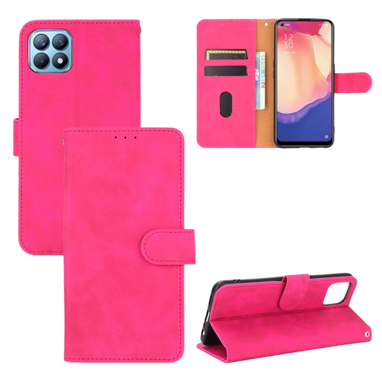 Rose red PU leather flip wallet phone case with magnetic closure and card slots