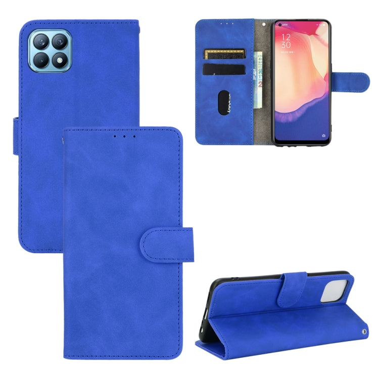 Blue PU leather flip wallet phone case with magnetic closure and card slots