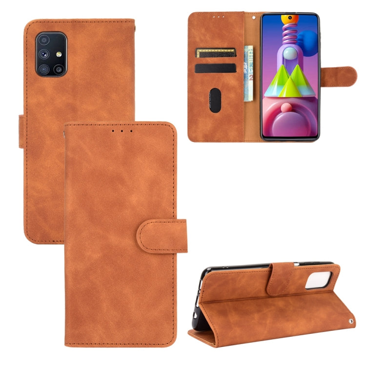 Brown PU leather flip wallet case with magnetic clasp, card slots, and phone stand