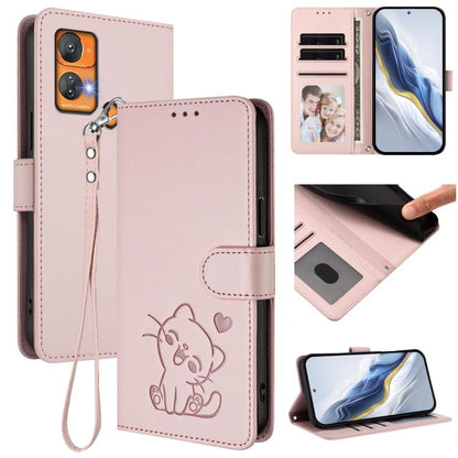 Embossed Heart Cat Leather Phone Case with Hand Strap, For Oukitel C38, For Oukitel C35, For Oukitel C33