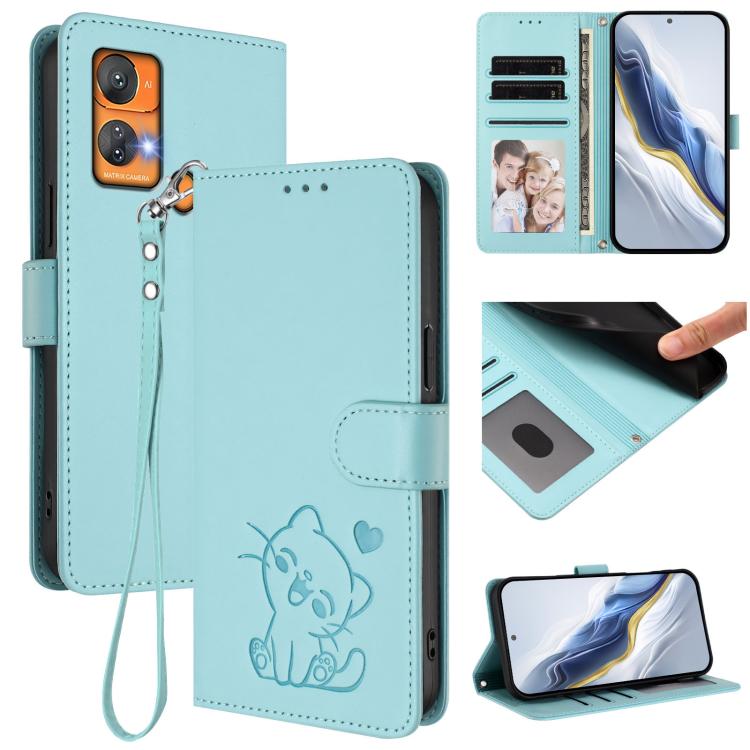Embossed Heart Cat Leather Phone Case with Hand Strap, For Oukitel C38, For Oukitel C35, For Oukitel C33