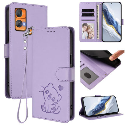 Embossed Heart Cat Leather Phone Case with Hand Strap, For Oukitel C38, For Oukitel C35, For Oukitel C33