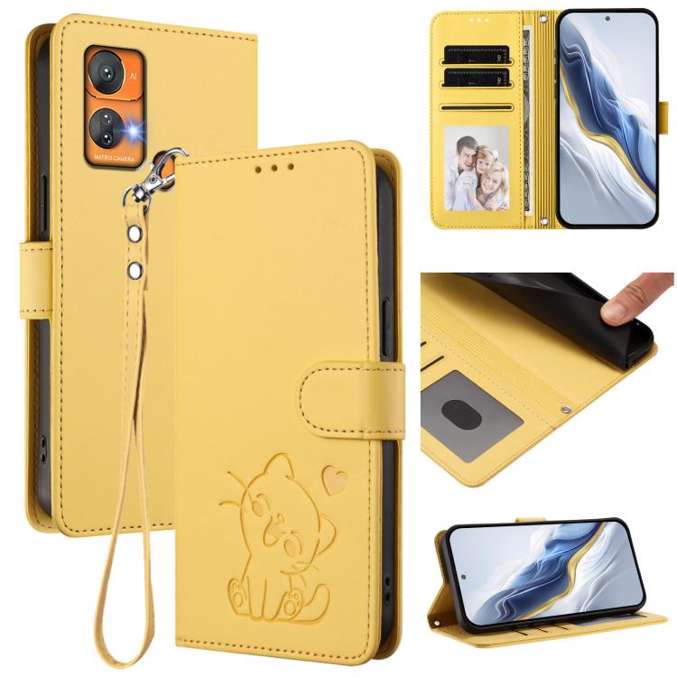 Embossed Heart Cat Leather Phone Case with Hand Strap, For Oukitel C38, For Oukitel C35, For Oukitel C33