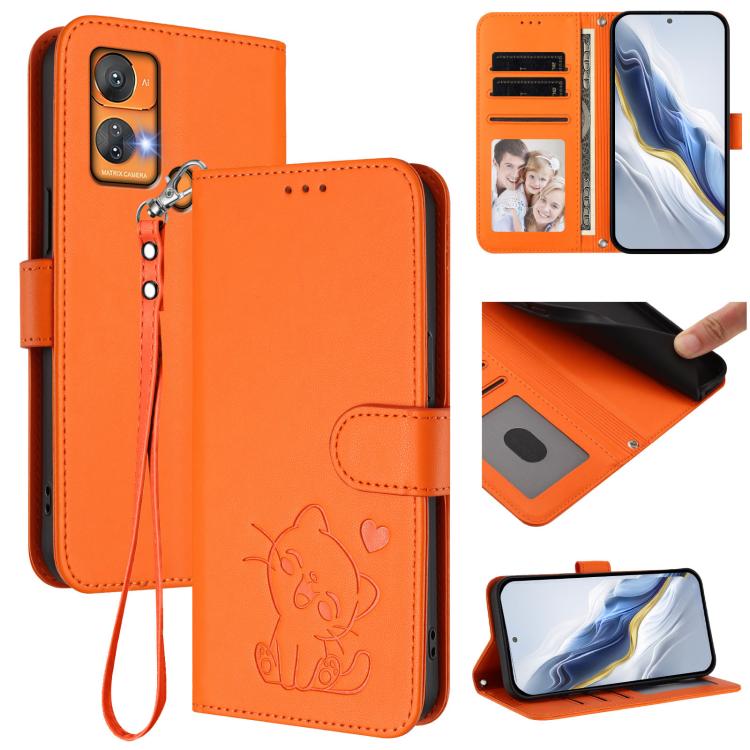 Embossed Heart Cat Leather Phone Case with Hand Strap, For Oukitel C38, For Oukitel C35, For Oukitel C33