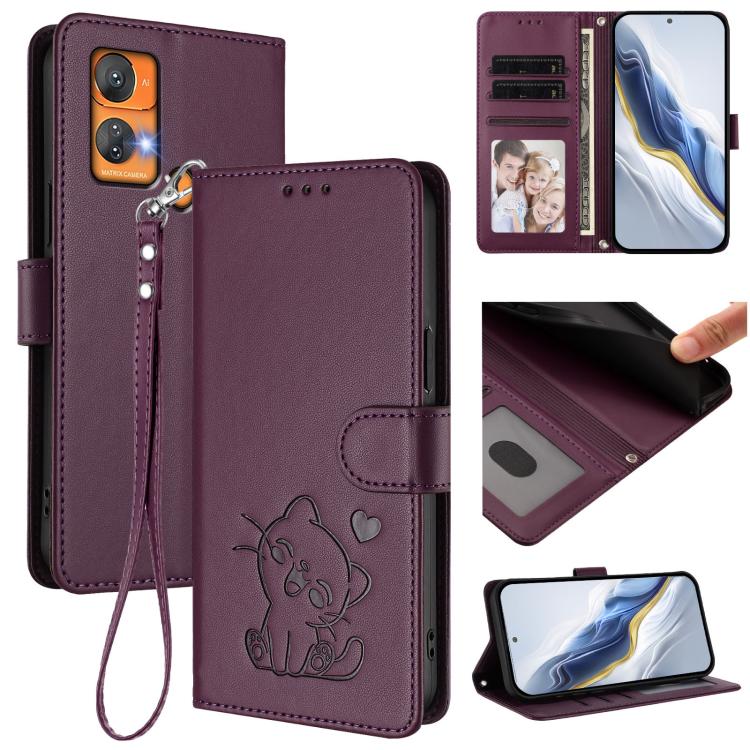 Embossed Heart Cat Leather Phone Case with Hand Strap, For Oukitel C38, For Oukitel C35, For Oukitel C33