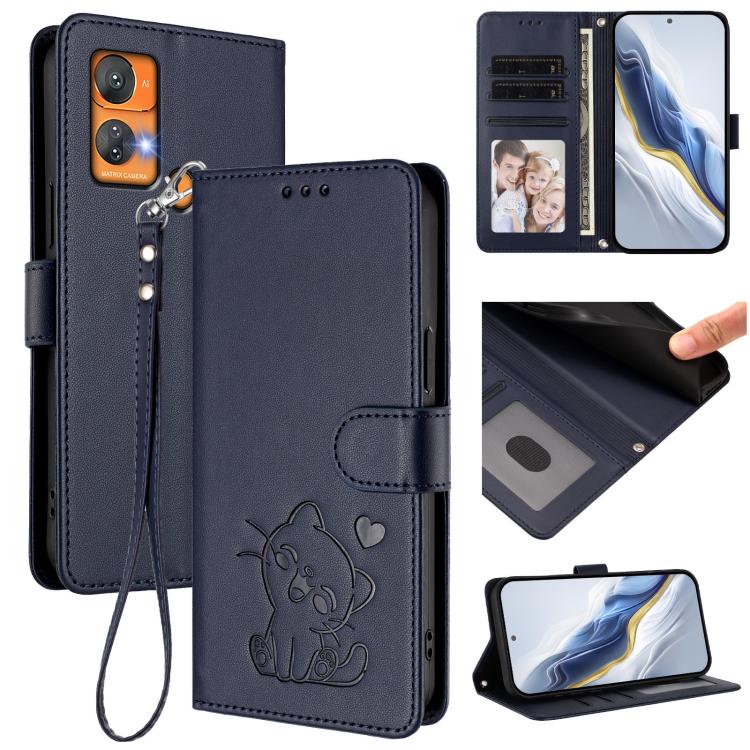 Embossed Heart Cat Leather Phone Case with Hand Strap, For Oukitel C38, For Oukitel C35, For Oukitel C33
