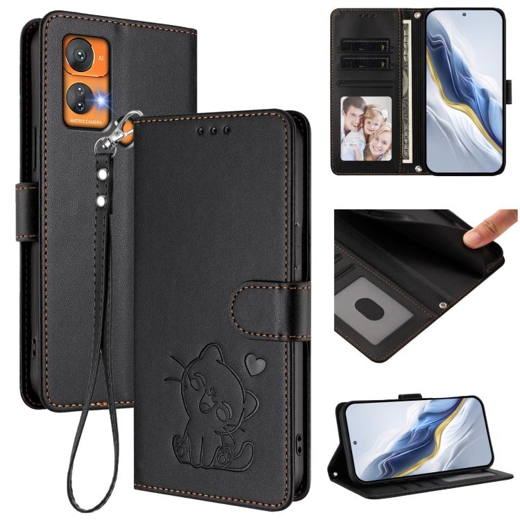 Embossed Heart Cat Leather Phone Case with Hand Strap, For Oukitel C38, For Oukitel C35, For Oukitel C33