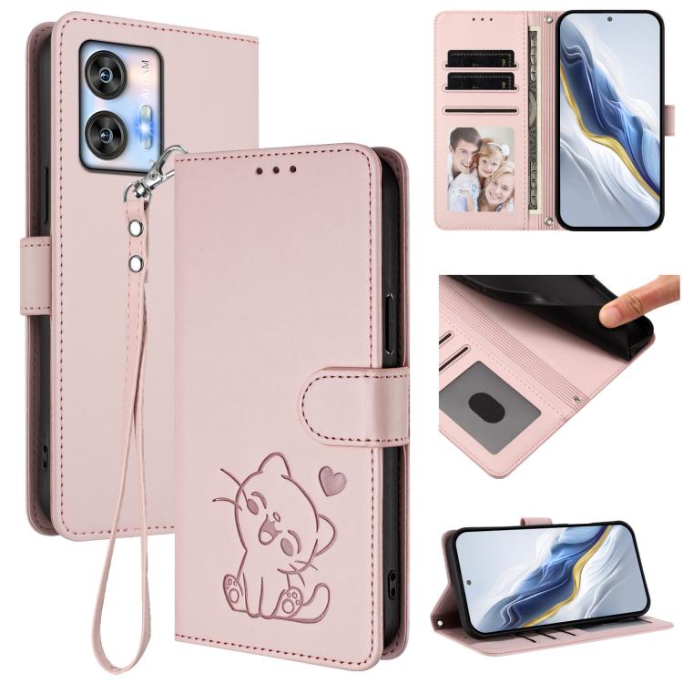 Embossed Heart Cat Leather Phone Case with Hand Strap, For Oukitel C38, For Oukitel C35, For Oukitel C33