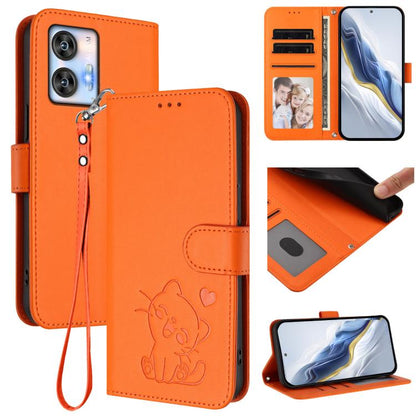 Embossed Heart Cat Leather Phone Case with Hand Strap, For Oukitel C38, For Oukitel C35, For Oukitel C33