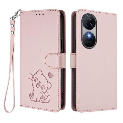 Embossed Heart Cat Leather Phone Case with Hand Strap, For Oukitel C38, For Oukitel C35, For Oukitel C33
