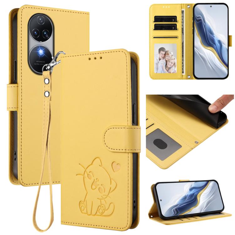 Embossed Heart Cat Leather Phone Case with Hand Strap, For Oukitel C38, For Oukitel C35, For Oukitel C33