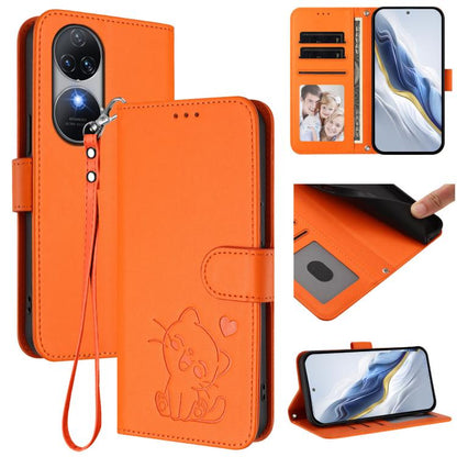 Embossed Heart Cat Leather Phone Case with Hand Strap, For Oukitel C38, For Oukitel C35, For Oukitel C33