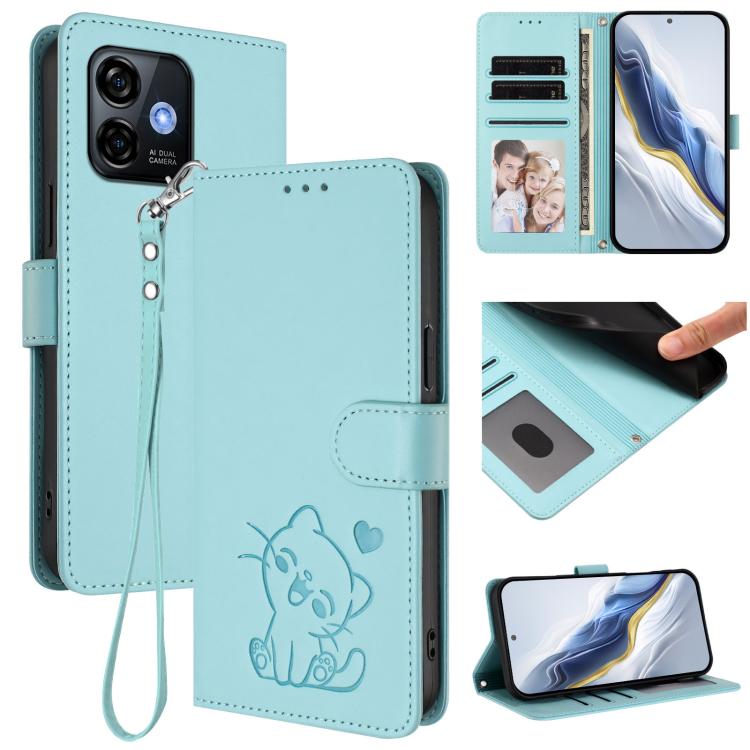 Embossed Heart Cat Leather Phone Case with Hand Strap, For Ulefone Note 21, For Ulefone Note 18 Ultra / 18 Pro, For Ulefone Note 20 Pro, For Ulefone Note 19, For Ulefone Note 17 Pro, For Ulefone Note 16 Pro, For Ulefone Note 14