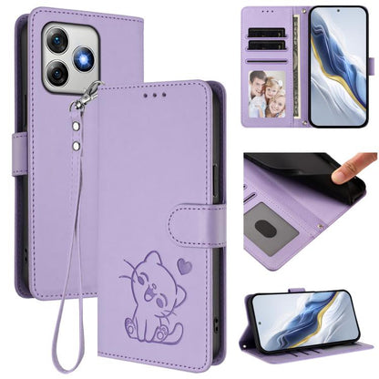 Embossed Heart Cat Leather Phone Case with Hand Strap, For Ulefone Note 21, For Ulefone Note 18 Ultra / 18 Pro, For Ulefone Note 20 Pro, For Ulefone Note 19, For Ulefone Note 17 Pro, For Ulefone Note 16 Pro, For Ulefone Note 14