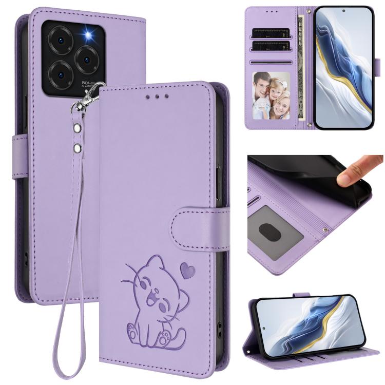 Embossed Heart Cat Leather Phone Case with Hand Strap, For Ulefone Note 21, For Ulefone Note 18 Ultra / 18 Pro, For Ulefone Note 20 Pro, For Ulefone Note 19, For Ulefone Note 17 Pro, For Ulefone Note 16 Pro, For Ulefone Note 14