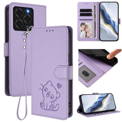 Embossed Heart Cat Leather Phone Case with Hand Strap, For Ulefone Note 21, For Ulefone Note 18 Ultra / 18 Pro, For Ulefone Note 20 Pro, For Ulefone Note 19, For Ulefone Note 17 Pro, For Ulefone Note 16 Pro, For Ulefone Note 14