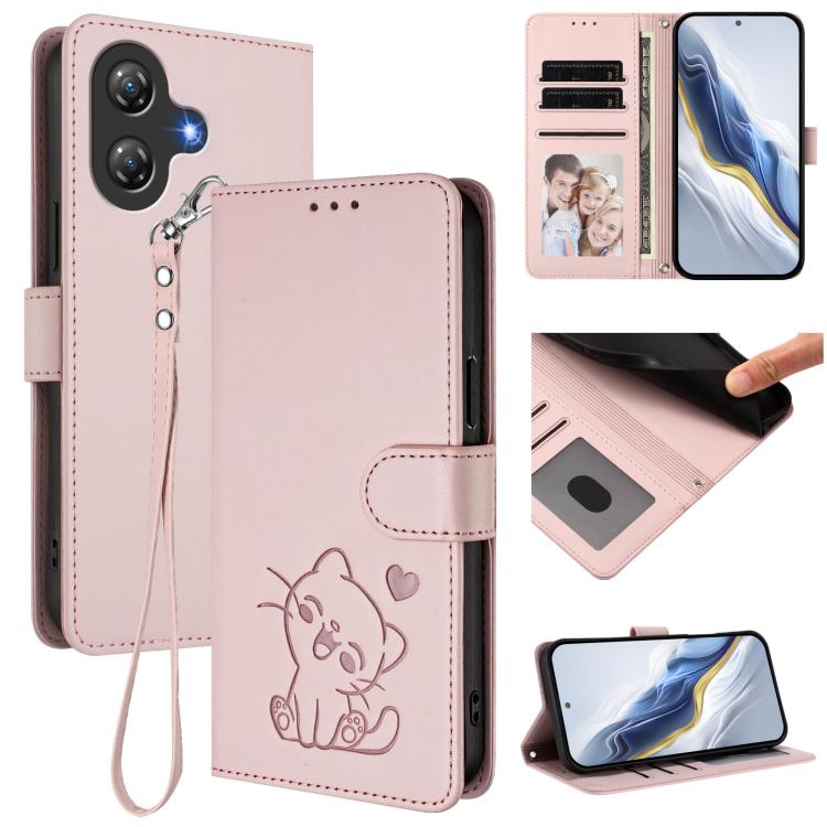Embossed Heart Cat Leather Phone Case with Hand Strap, For Ulefone Note 21, For Ulefone Note 18 Ultra / 18 Pro, For Ulefone Note 20 Pro, For Ulefone Note 19, For Ulefone Note 17 Pro, For Ulefone Note 16 Pro, For Ulefone Note 14