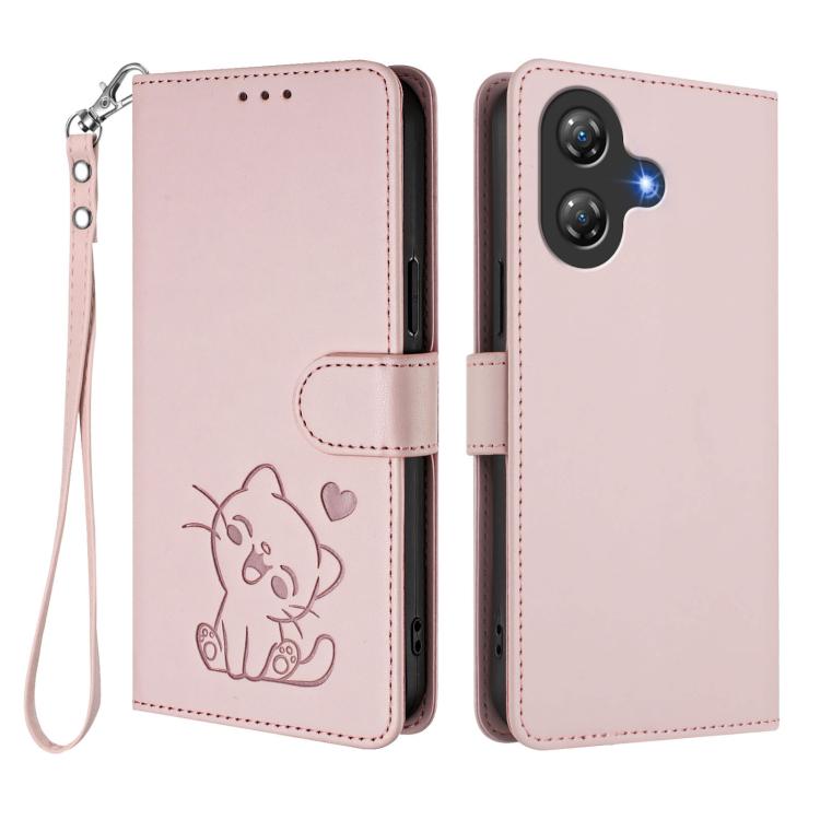 Embossed Heart Cat Leather Phone Case with Hand Strap, For Ulefone Note 21, For Ulefone Note 18 Ultra / 18 Pro, For Ulefone Note 20 Pro, For Ulefone Note 19, For Ulefone Note 17 Pro, For Ulefone Note 16 Pro, For Ulefone Note 14